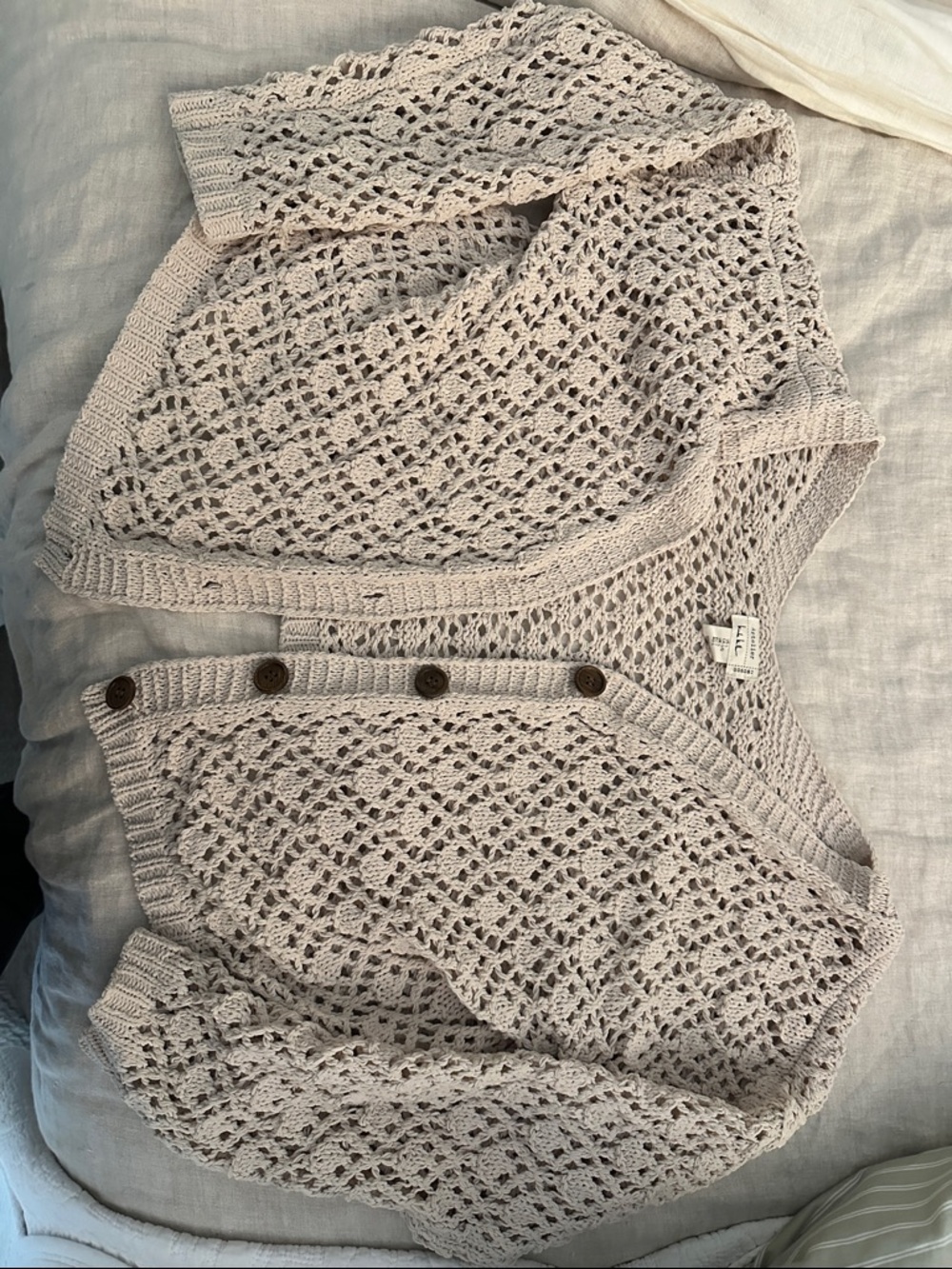 Nicole Miller Open-Knit Cream Button Cardigan